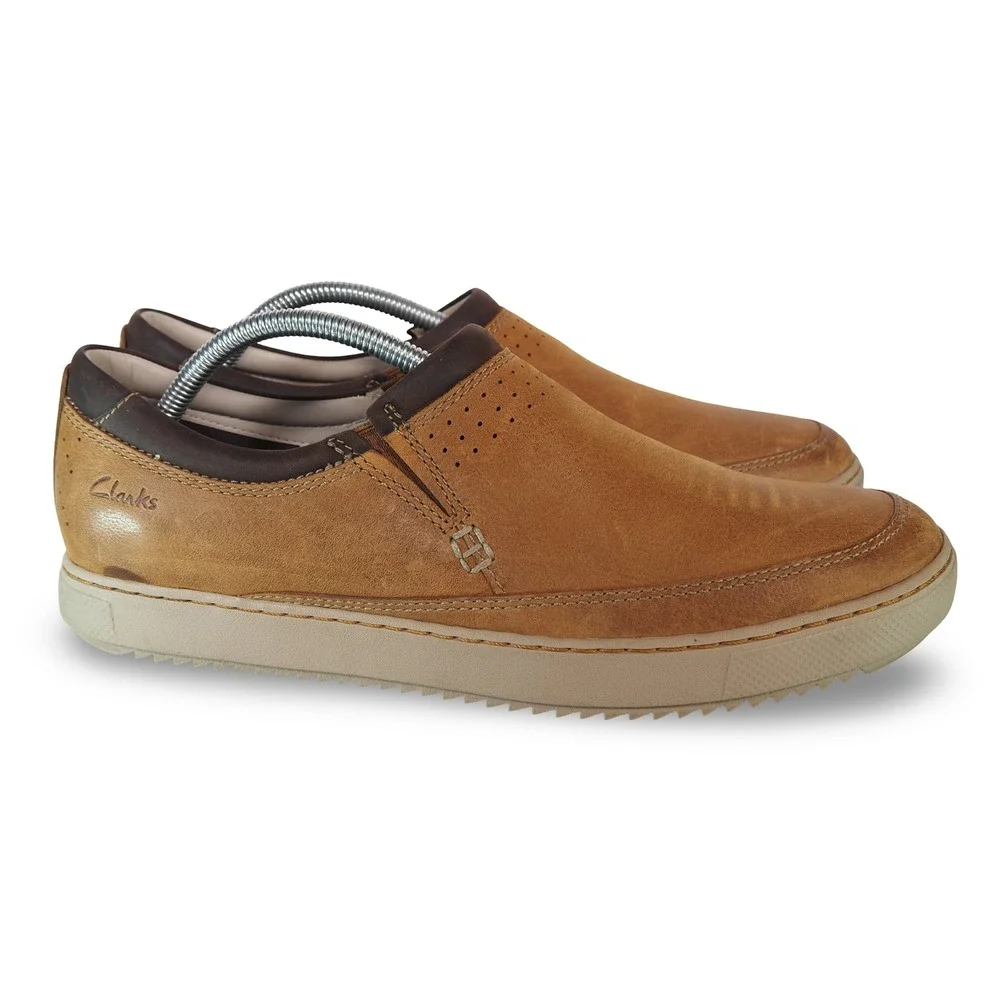 Clarks Gerald Step Slip-on Sneakers Mens 10M‎ Brown Leather 63517